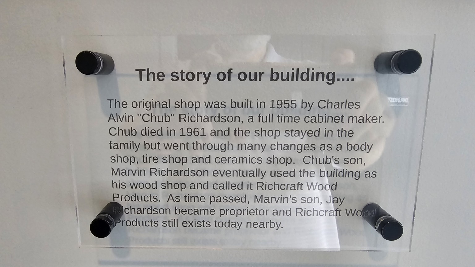Plaque inside The Sip describing the history of the building